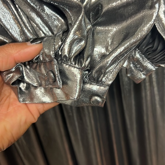 NWT: Gianni Bini Silver Metallic V-neck Maxi Dress - Picture 9 of 11